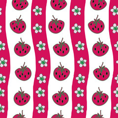 Strawberry Field-Paisley Dreams seamless repeat pattern in pink,red,green and white
