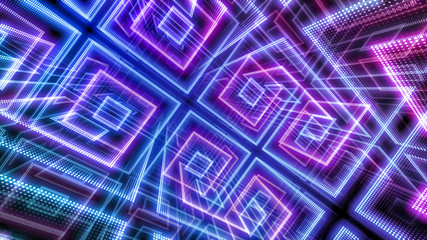 Disco club space illumination neon light room floor wall 3D illustration abstract background