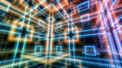 Disco club space illumination neon light room floor wall 3D illustration abstract background