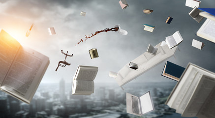 World of books concept . Mixed media