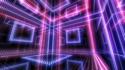 Disco club space illumination neon light room floor wall 3D illustration abstract background