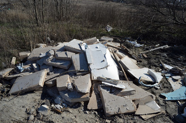 Spring landscape.Ecology of Ukraine. Nature near Ukrainian capital. Environmental contamination. Illegal junk dump.  Kiev,Ukraine