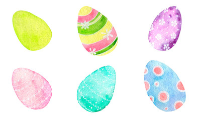 Set of Decorated colorful watercolor Easter egg.Hand-drawn watercolor illustration isolated on a white background.
