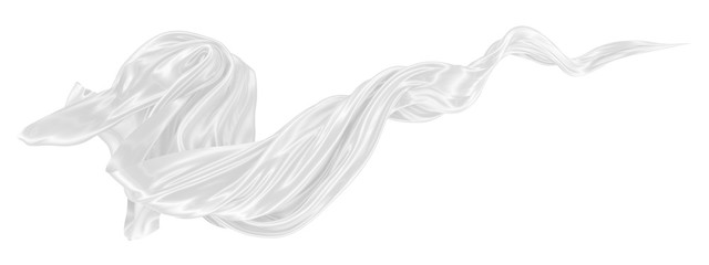 Beautiful flowing fabric of white wavy silk or satin. 3d rendering image.