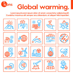 Climate change and global warming color linear icon set. Natural disaster and ecology concept