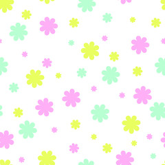 Fun seamless pattern with multicolored flowers