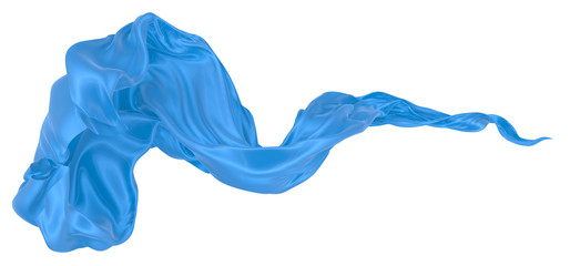 Beautiful flowing fabric of blue wavy silk or satin. 3d rendering image.