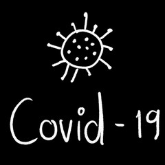 Coved-19 hand drawn text with chalk on blackboard.