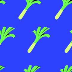 Seamless greens and leaves spring onion hand drawn pattern stock Vector illustration. For trendy fabric design textile wallpaper wrapping paper. Vegetables, trendy modern bright colorful style.