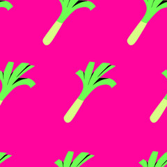 Seamless greens and leaves spring onion hand drawn pattern stock Vector illustration. For trendy fabric design textile wallpaper wrapping paper. Vegetables, trendy modern bright colorful style.