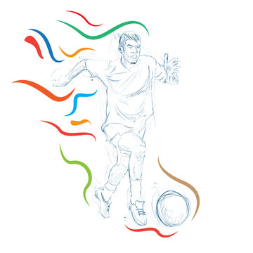 Soccer player kicking ball. Vector illustration