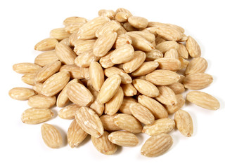 Peeled Almonds isolated on white Background