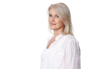 portrait of beautiful older woman smiling Isolated