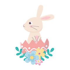 happy easter day, cute rabbit in eggshell flowers decoration