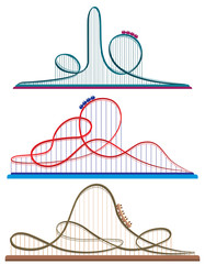 Set of roller coasters. Illustrations in cartoon style isolated on white background.