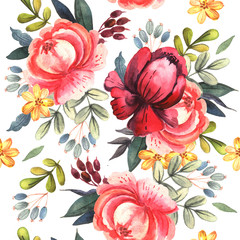 Watercolor pattern of bright flowers