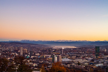 Fototapeta na wymiar Zurich city vista from atop of Hongg in autumn