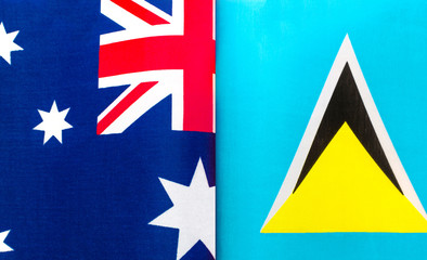 fragments of the national flags of Australia and Saint Lucia close -up