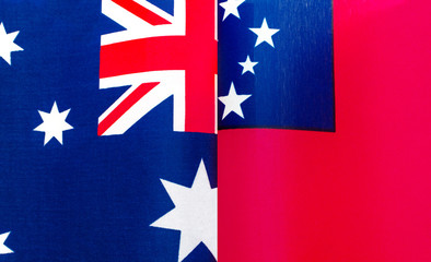 fragments of the national flags of Australia and Samoa close up