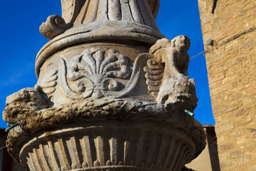 Asciano (SI), Italy - June 01, 2016: An old fountain, Asciano, crete senesi, Tuscany, Italy