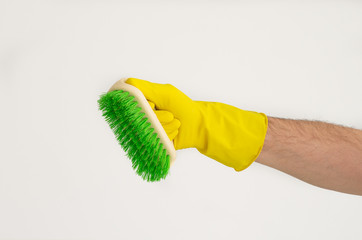 Yellow latex glove with scrubbing brush
