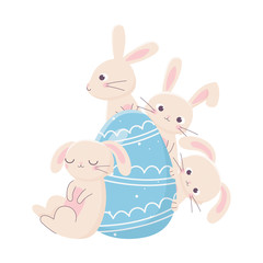 happy easter day, cute rabbits with blue egg decoration