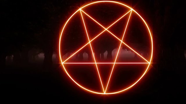 Devil sign red five-pointed star in a gloomy forest 4k