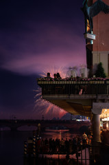 Naklejka premium Zurich festival celebrations fireworks crowds and buildings