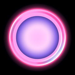 Pink neon round frame. Luminous swirling bunner. Glowing spiral. Light Ring background. Abstraction geometric neon circle. Shine LED ellipse 3D illustrator