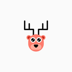 Cute cartoon Deer face. Sticker with funny character. Animal Clip Art. Deer head icon. Flat vector illustration.