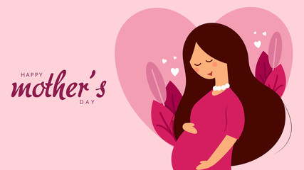 Obraz na płótnie Canvas Beautiful pregnant woman graphic, happy mother's day - Vector Illustration