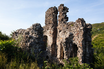 Ruins of castle on Black Mountain in Vinogradovo, Ukraine