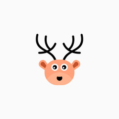 Cute cartoon Deer face. Sticker with funny character. Animal Clip Art. Deer head icon. Flat vector illustration.