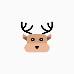 Cute cartoon Deer face. Sticker with funny character. Animal Clip Art. Deer head icon. Flat vector illustration.