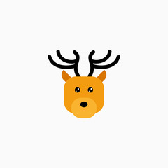 Cute cartoon Deer face. Sticker with funny character. Animal Clip Art. Deer head icon. Flat vector illustration.