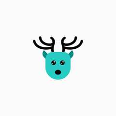Cute cartoon Deer face. Sticker with funny character. Animal Clip Art. Deer head icon. Flat vector illustration.