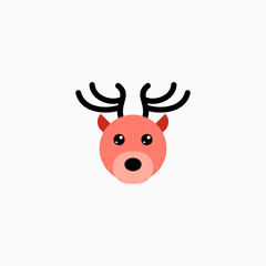 Cute cartoon Deer face. Sticker with funny character. Animal Clip Art. Deer head icon. Flat vector illustration.
