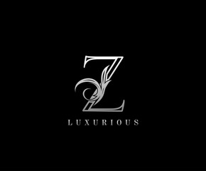 Initial Z letter silver luxury beauty flourishes vintage monogram logo perfect for boutique, wedding invitation, restaurant,hotel.