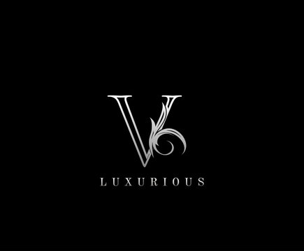 Initial V letter silver luxury beauty flourishes vintage monogram logo perfect for boutique, wedding invitation, restaurant,hotel.
