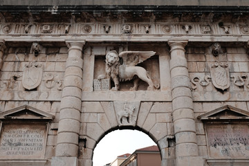 old ancient lion of saint mark city gate of Zadar croatia