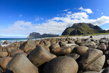 Lofoten Islands / Norway - August 30, 2017: The Utakleiv Beach, Lofoten Islands, Nordland, Norway,...