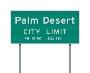 Vector illustration of the Palm Desert City Limit green road sign on posts