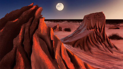  Australian desert orange red blue moon Landscape © Wanderson