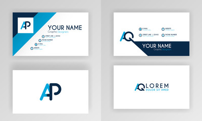 Blue Business Card Template. Simple Identity Card Design With Alphabet Logo And Slash Accent Decoration. For Corporate, Company, Professional, Business, Advertising, Public Relations, Brochure, Poster