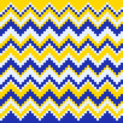 Chevron pattern. Pixel art. Yellow, blue and white chevron pattern.  Vector illustration