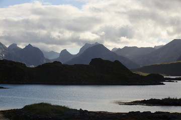 Lofoten Islands / Norway - August 30, 2017: Mountains in Lofoten Islands, Nordland, Norway, Scandinavia, Europe