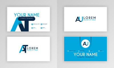 Blue Business Card Template. Simple Identity Card Design With Alphabet Logo And Slash Accent Decoration. For Corporate, Company, Professional, Business, Advertising, Public Relations, Brochure, Poster