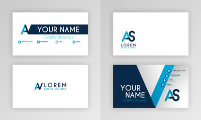 Blue Business Card Template. Simple Identity Card Design With Alphabet Logo And Slash Accent Decoration. For Corporate, Company, Professional, Business, Advertising, Public Relations, Brochure, Poster