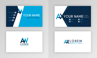 Blue Business Card Template. Simple Identity Card Design With Alphabet Logo And Slash Accent Decoration. For Corporate, Company, Professional, Business, Advertising, Public Relations, Brochure, Poster