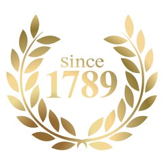 Since year 1789 gold laurel wreath vector isolated on a white background 